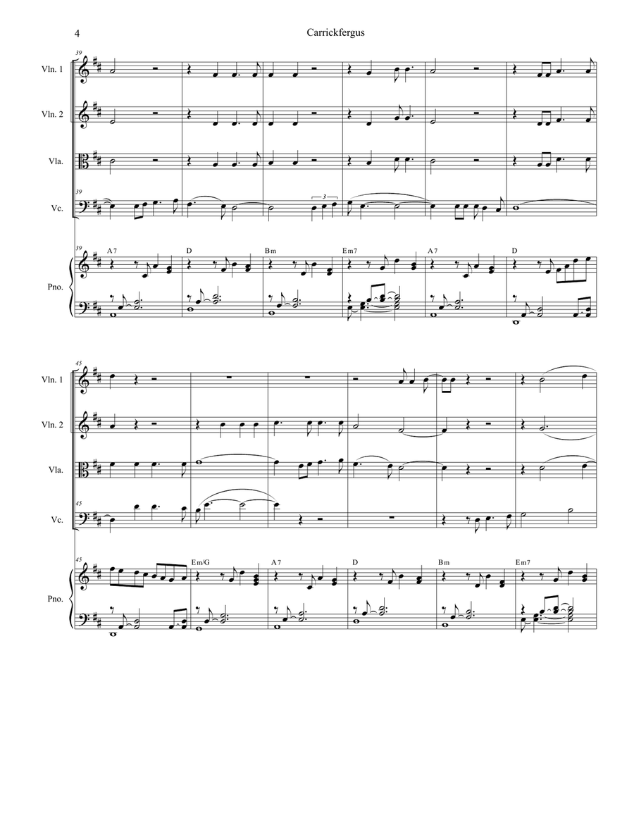 Carrickfergus (for String Quartet and Piano) Piano Quintet scores gallery preview page 5