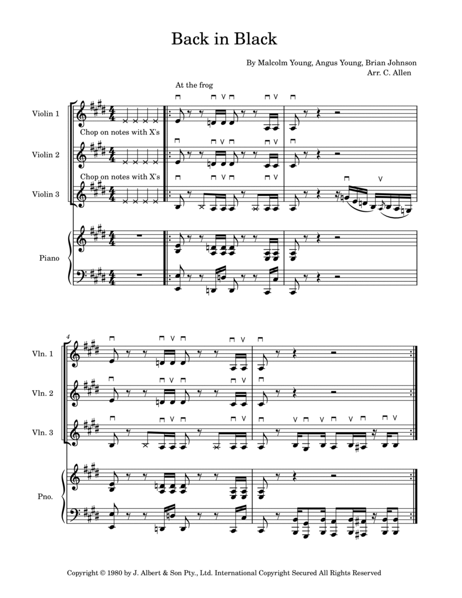 Back In Black Violin Solo scores gallery preview page 1