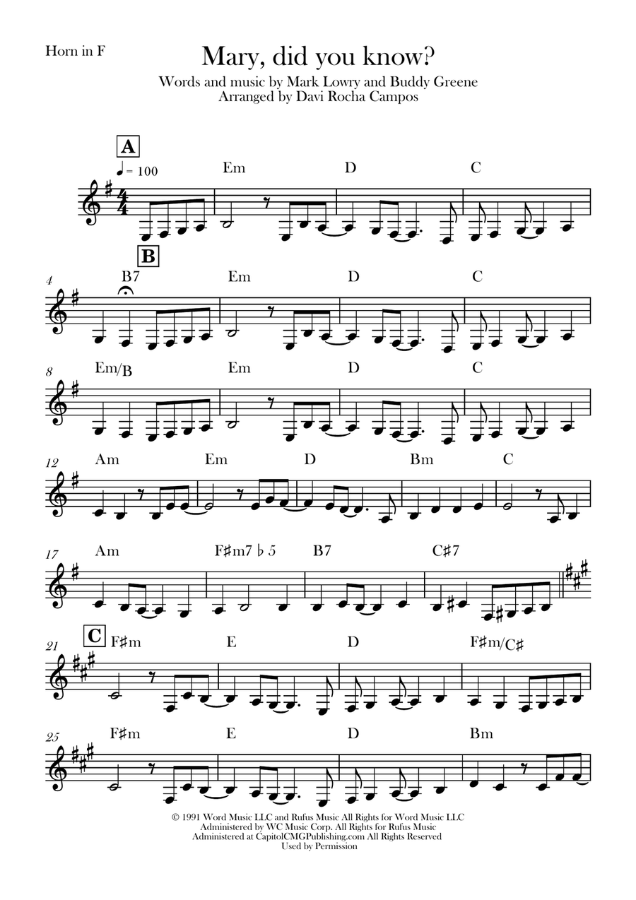 Mary, Did You Know? Horn Solo scores gallery preview page 1