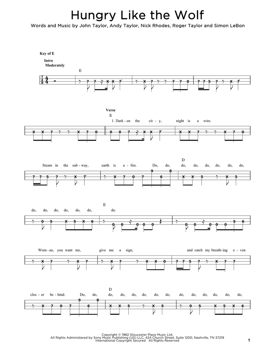 Hungry Like The Wolf Hungry Like The Wolf Bass Guitar scores gallery preview page 1