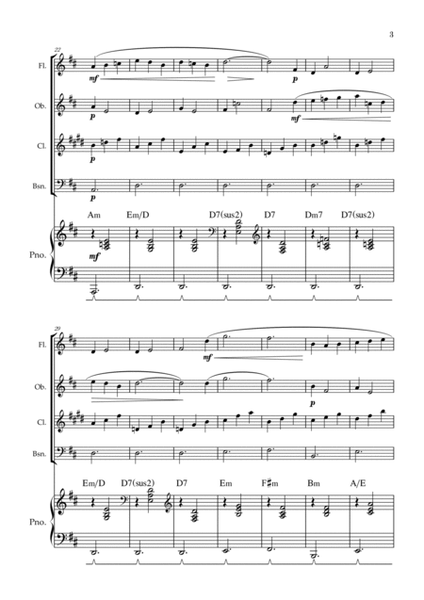 Gymnopédie no 1 | Woodwind Quartet | Original Key | Chords | Piano accompaniment |Easy intermediate image number null