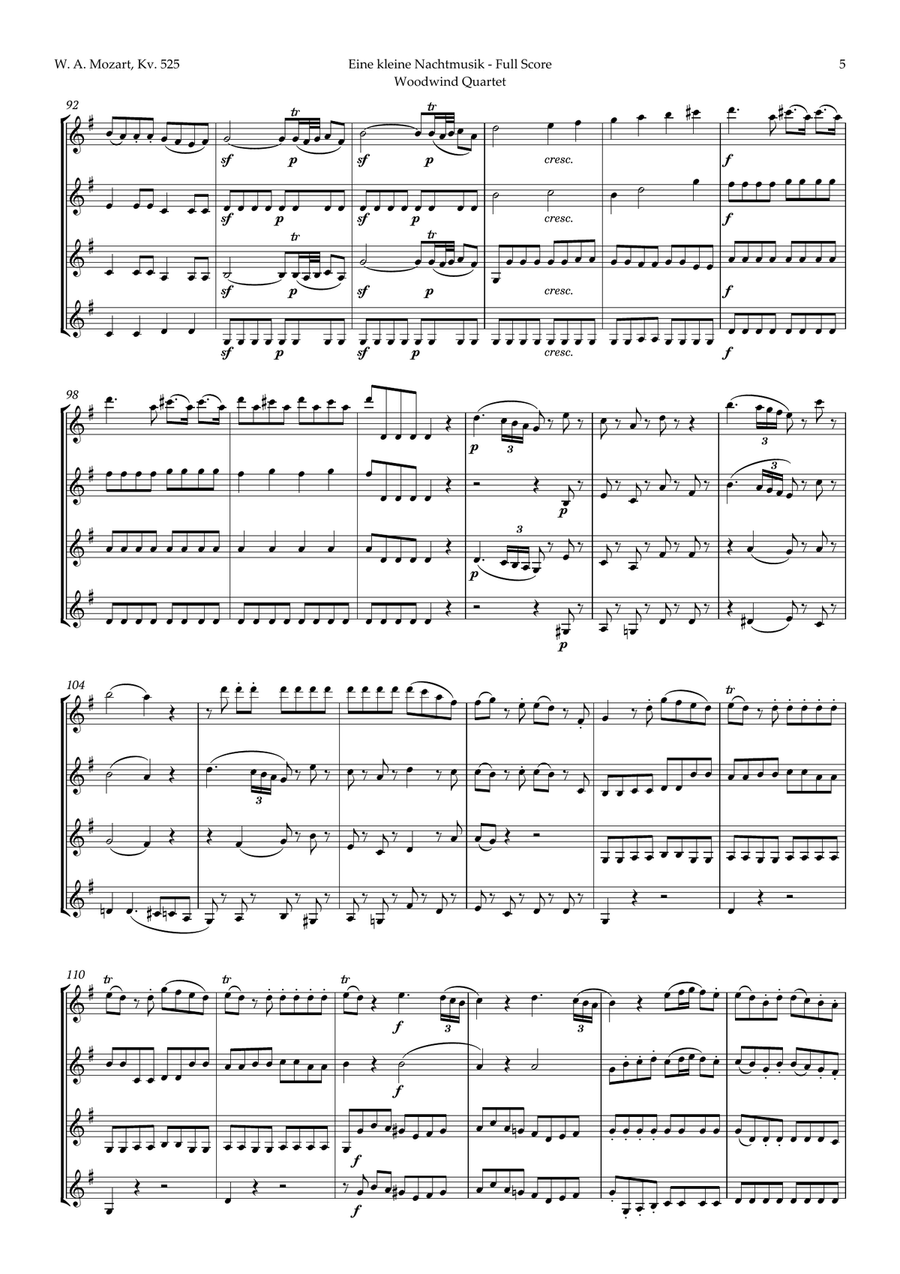 Eine kleine Nachtmusik by Mozart for Violin Quartet String Quartet scores gallery preview page 5