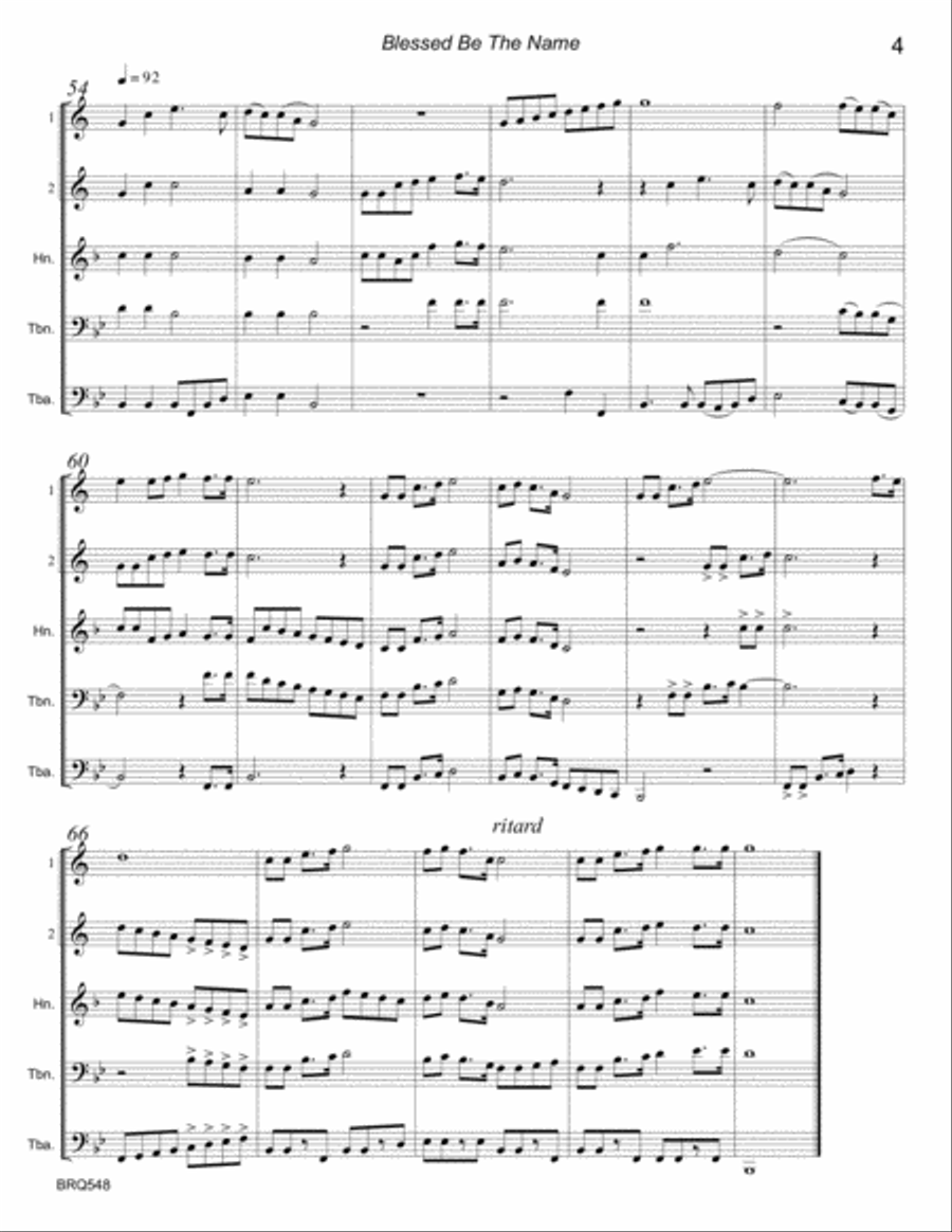 BLESSED BE THE NAME for unaccompanied BRASS QUINTET Brass Quintet scores gallery preview page 4
