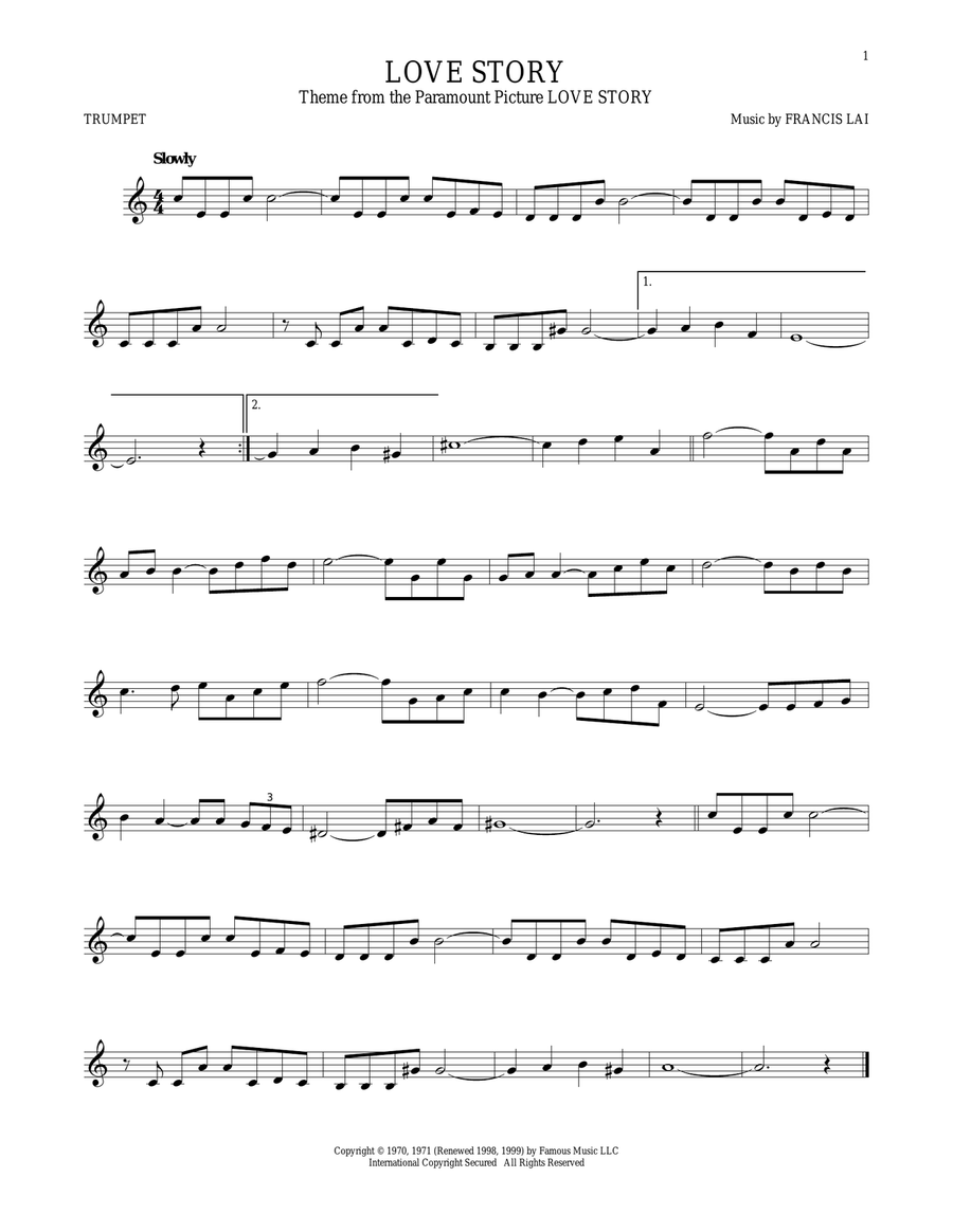 Love Story Trumpet Solo scores gallery preview page 1
