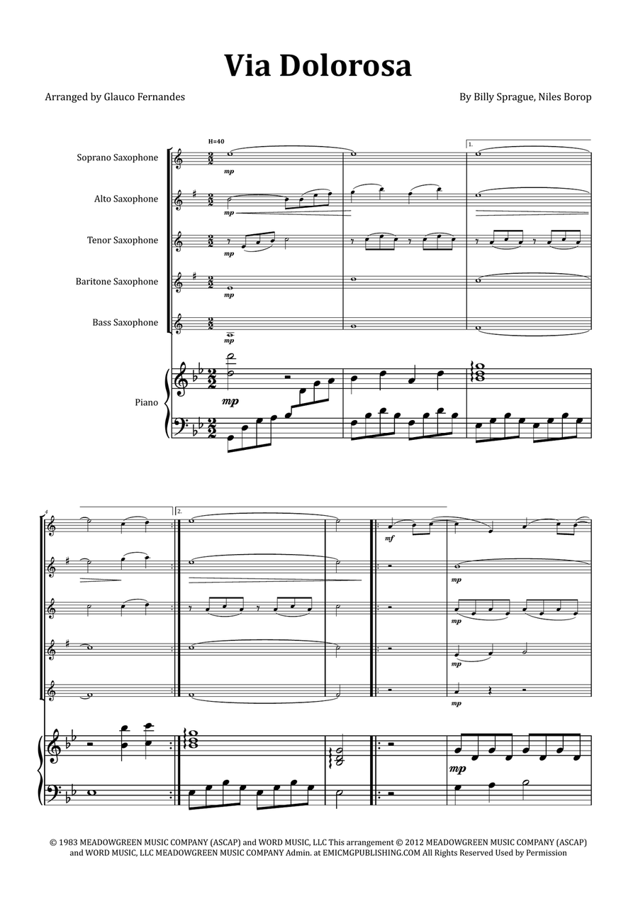 Via Dolorosa Saxophone Quintet scores gallery preview page 1