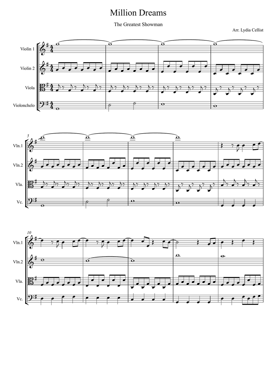A Million Dreams String Quartet scores gallery preview page 1