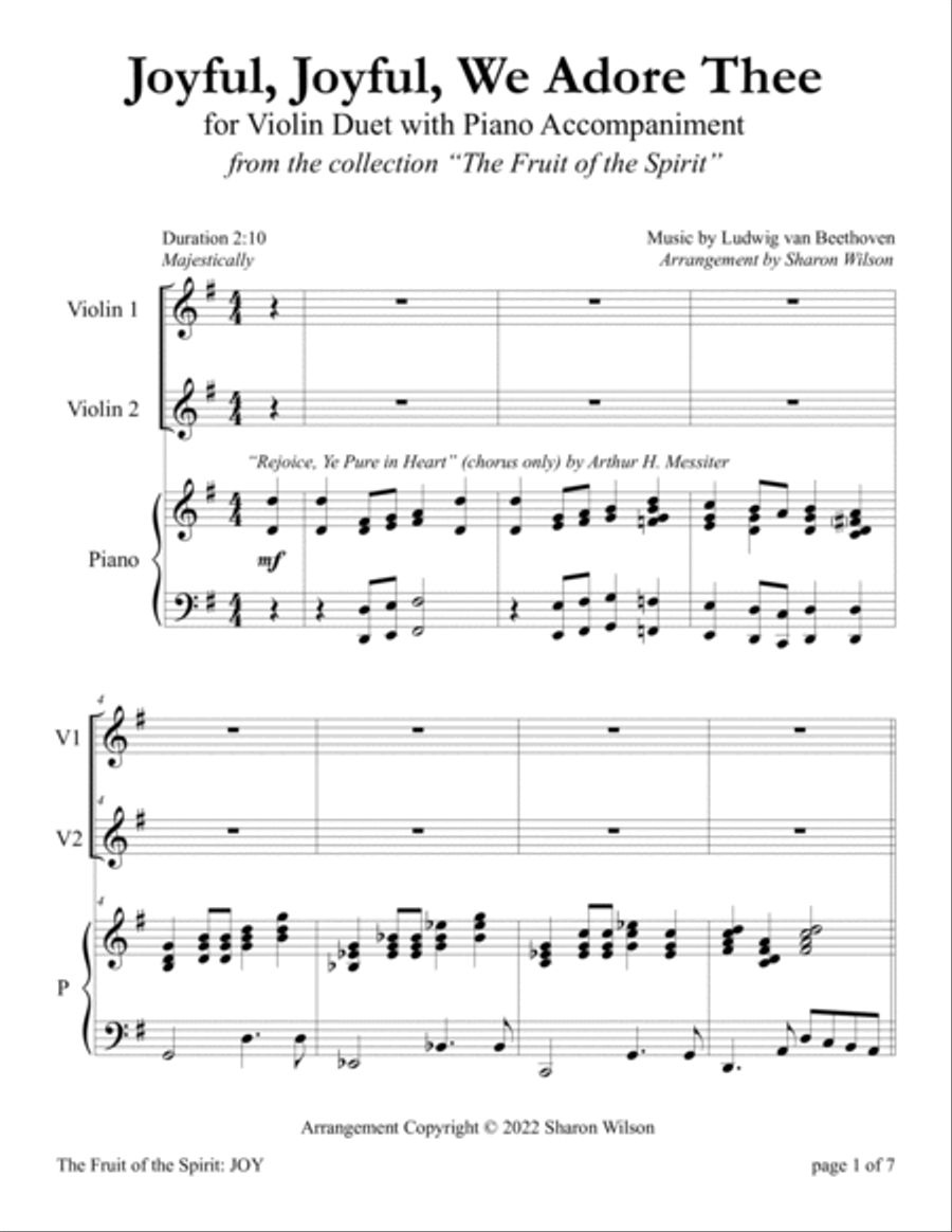 Joyful, Joyful, We Adore Thee (Violin Duet with Piano Accompaniment) String Duet scores gallery preview page 4