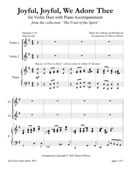 Joyful, Joyful, We Adore Thee (Violin Duet with Piano Accompaniment) image number null