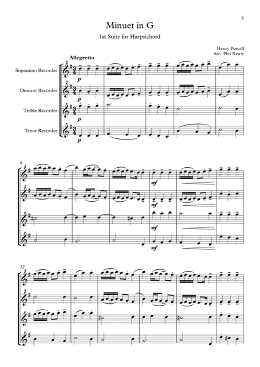 Six Classical Minuets for Recorder Quartet Recorder scores gallery preview page 5