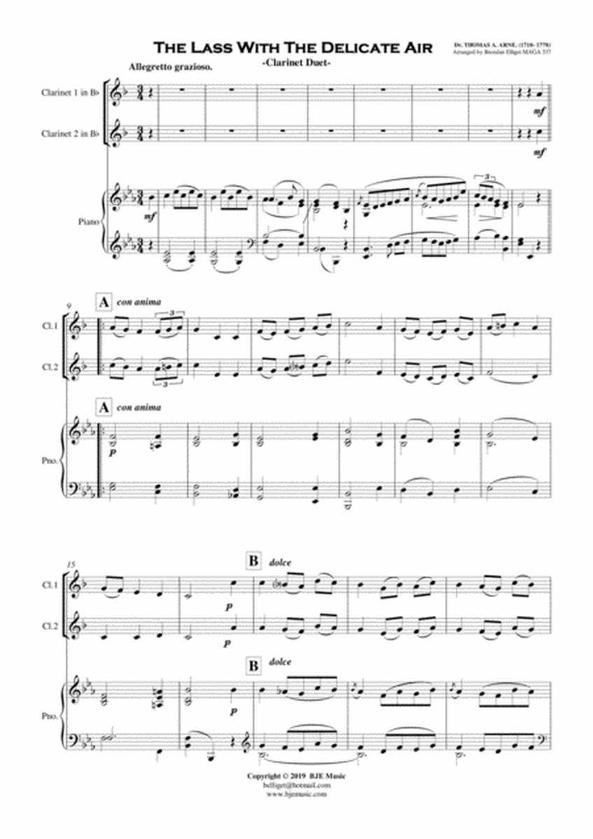 The Lass with the Delicate Air - Clarinet Duet with Piano Accompaniment [Eb] PDF image number null
