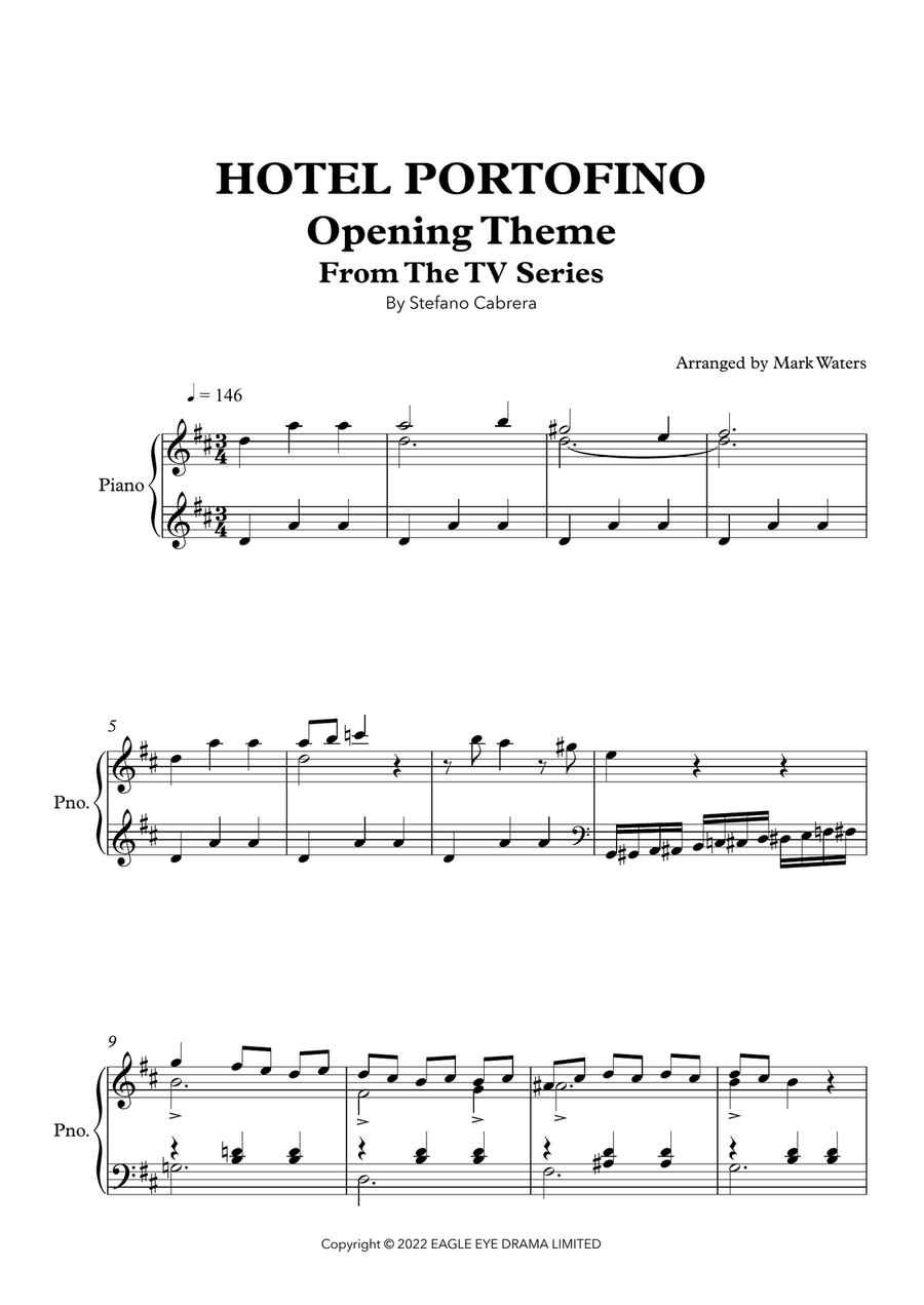 Hotel Portofino Opening Theme Piano Solo scores gallery preview page 1