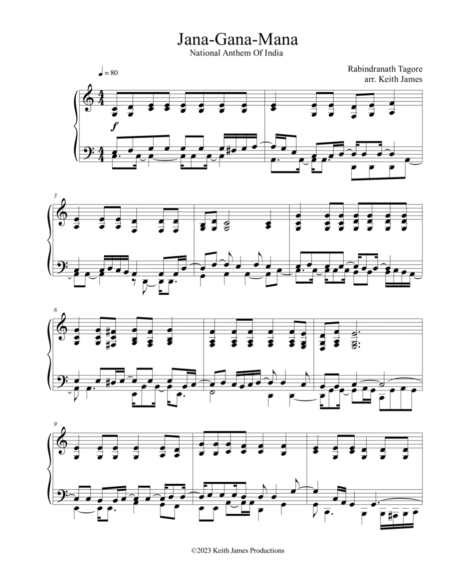 Jana Gana Mana (National Anthem Of India) Piano Solo scores gallery preview page 1
