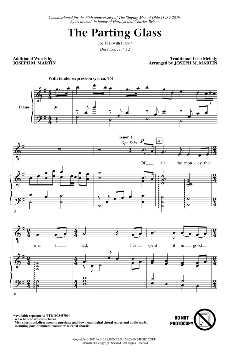 The Parting Glass (arr. Joseph M. Martin) TTBB scores gallery preview page 1