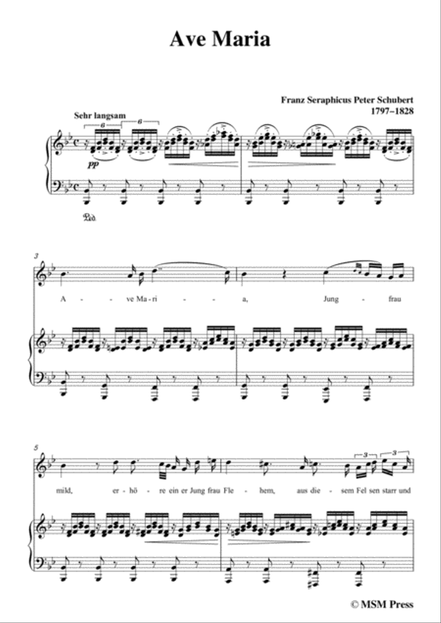 Schubert-Ave maria in B flat Major,for voice and piano Voice Solo scores gallery preview page 3