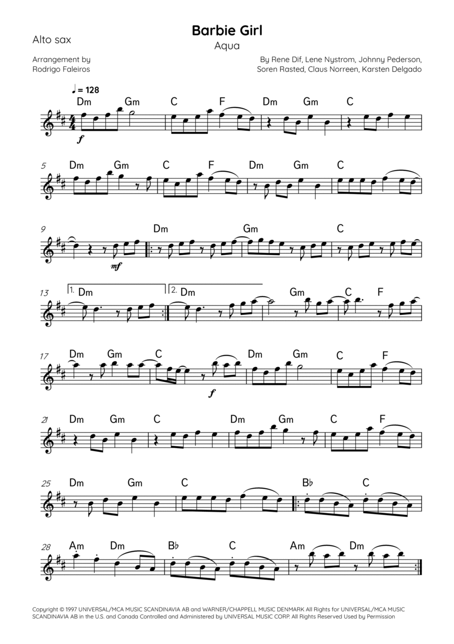 Barbie Girl Alto Saxophone scores gallery preview page 1