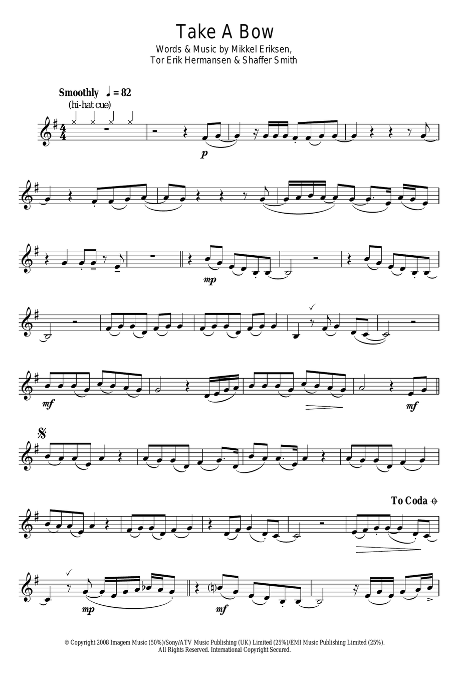 Take A Bow Clarinet Solo scores gallery preview page 1