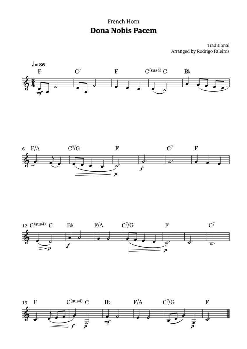Dona Nobis Pacem - for french horn (with chords) image number null