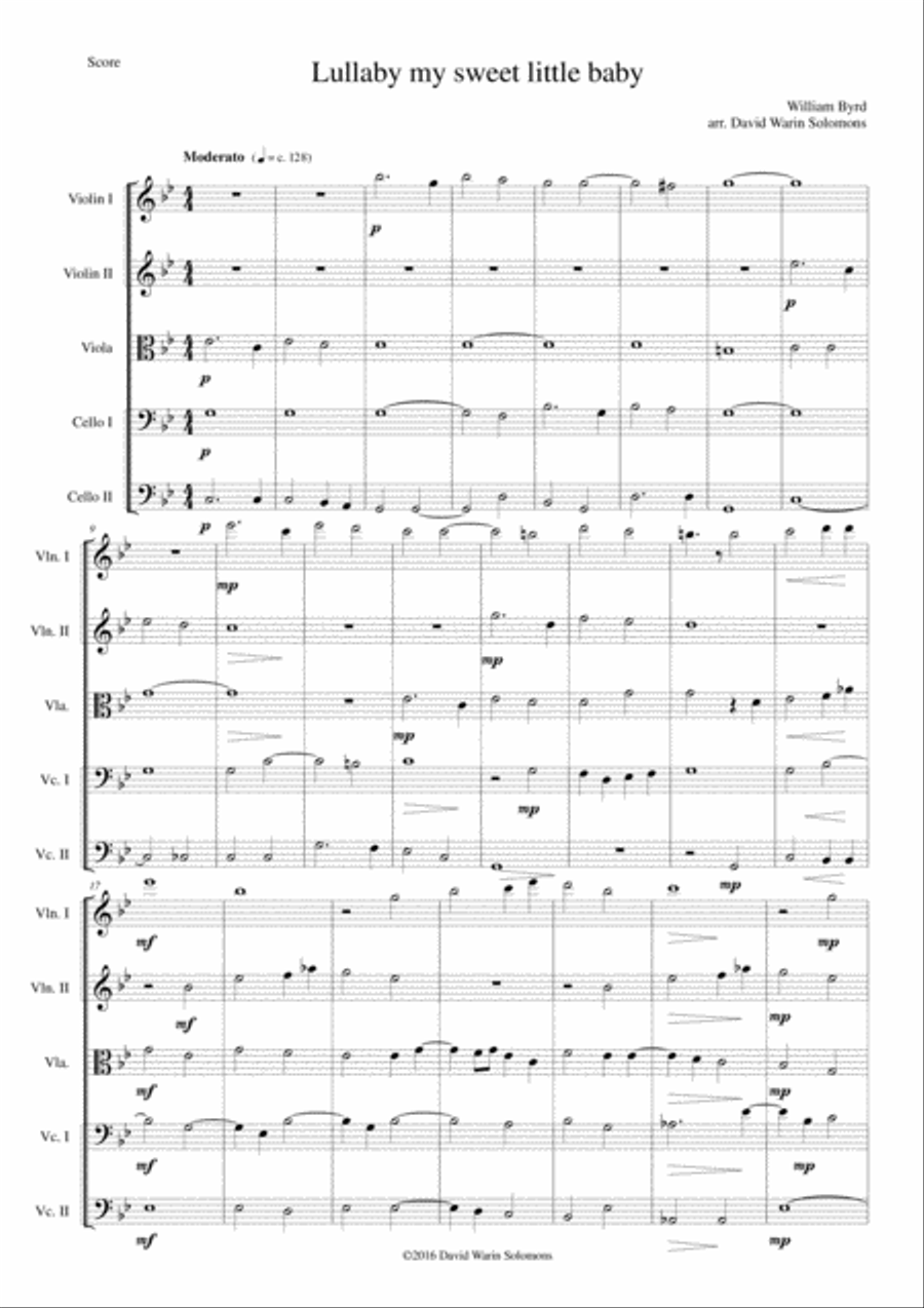Lullaby my sweet little baby for string quintet (2 violins, viola, 2 cellos) String Trio scores gallery preview page 1