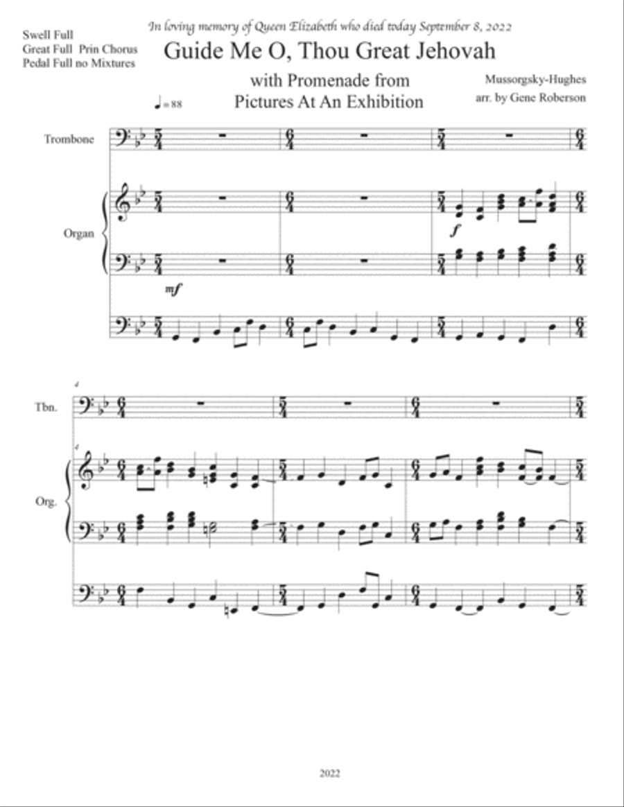 Guide Me O, Thou Great Jehovah ORGAN and Trombone Solo Bass Trombone scores gallery preview page 2