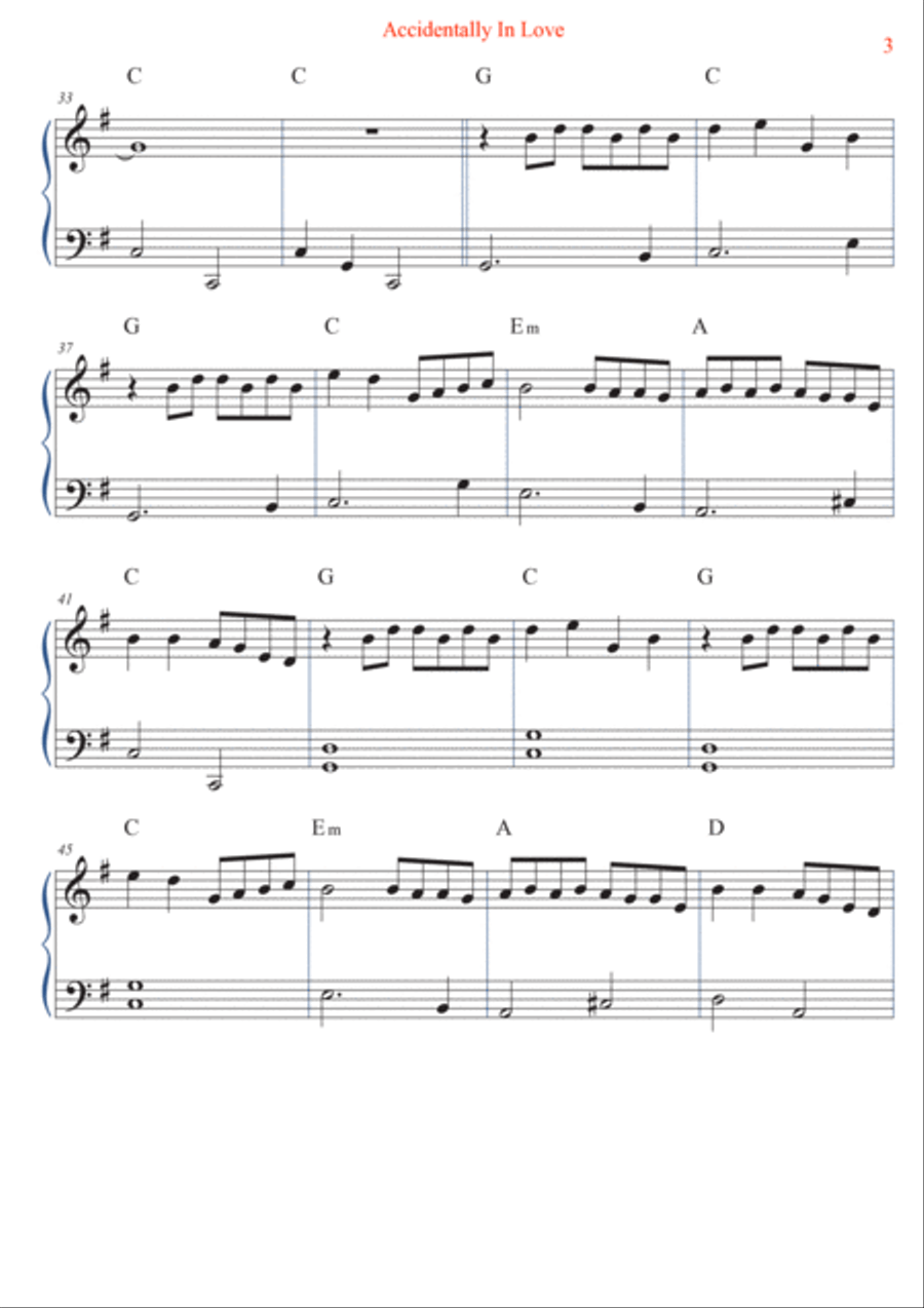 Accidentally In Love Accidentally In Love Easy Piano scores gallery preview page 3