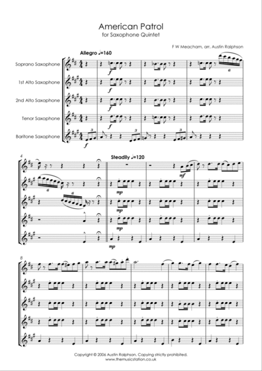 American Patrol - sax quintet Saxophone Quintet scores gallery preview page 3