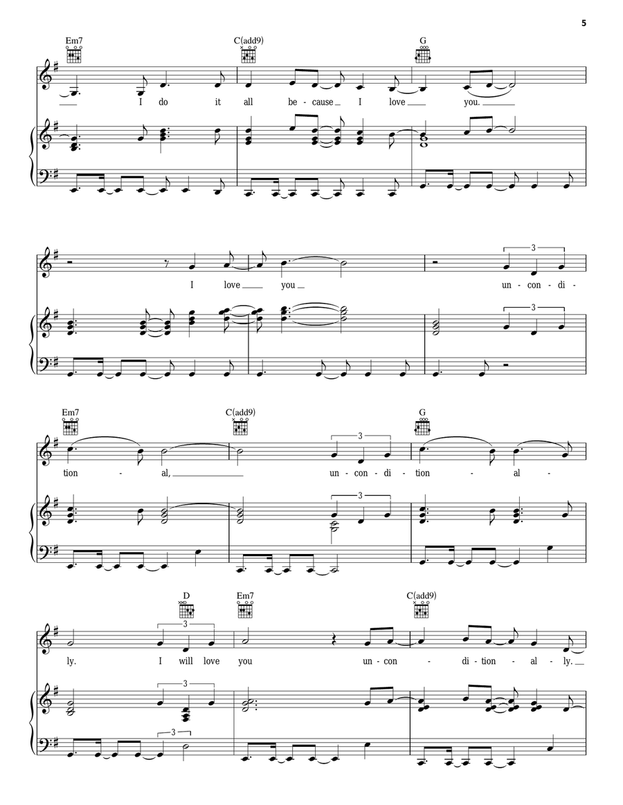 Unconditionally Piano, Vocal, Guitar scores gallery preview page 5