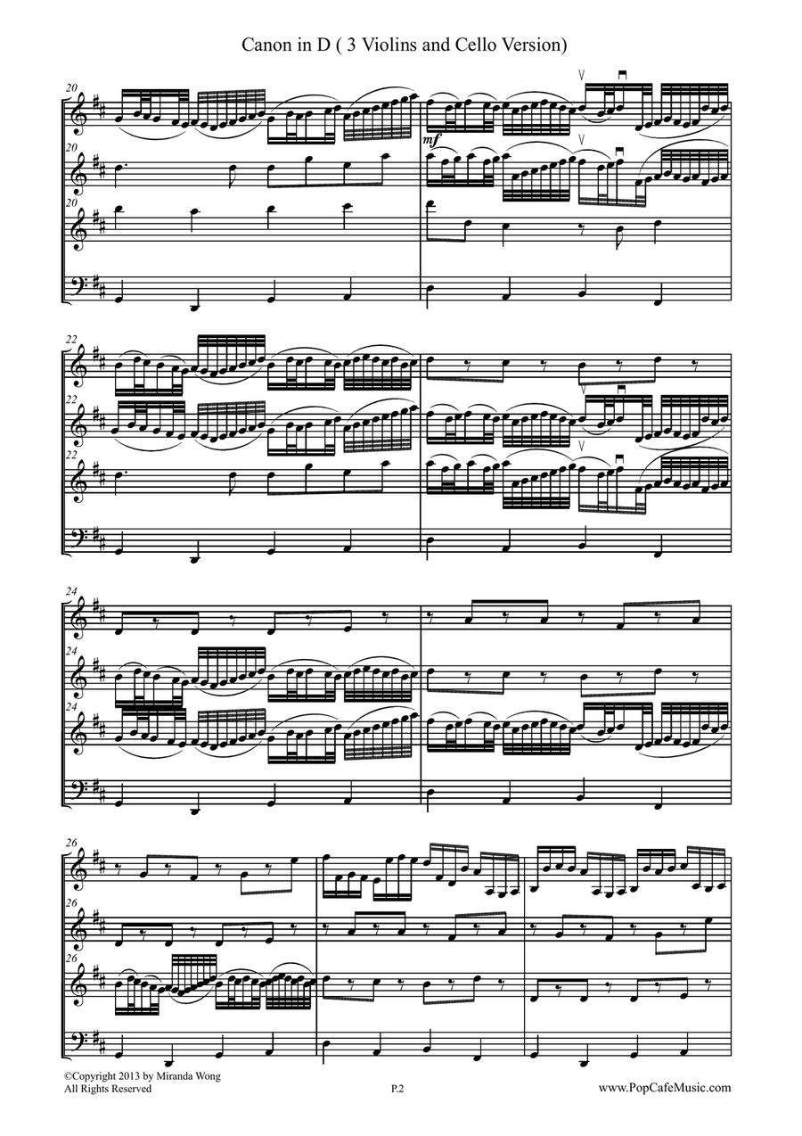 Canon in D - 3 Violins and Cello (Romantic Version) String Quartet scores gallery preview page 3