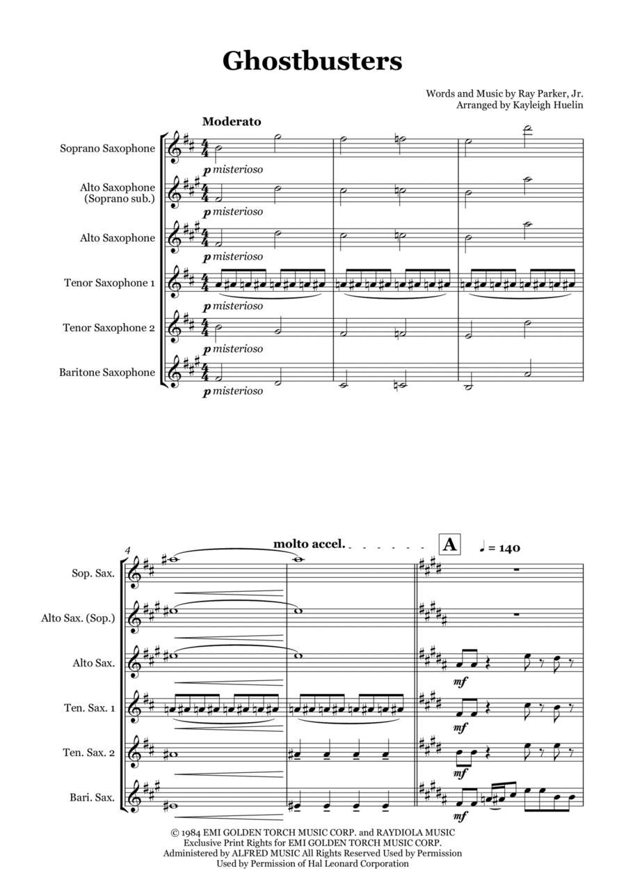 Ghostbusters Saxophone Quintet scores gallery preview page 1