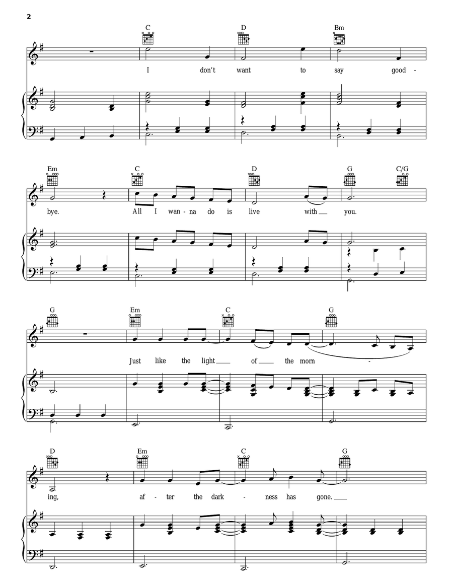 I Don't Want To Say Goodbye Piano, Vocal, Guitar scores gallery preview page 2