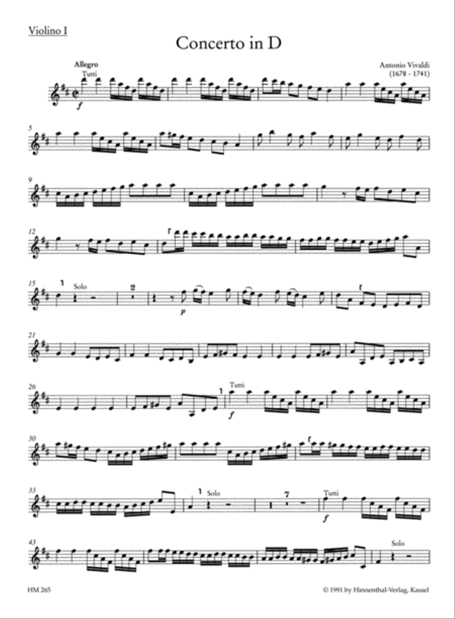 Concerto for Flute, Strings and Basso continuo D major Ry 783 Flute scores gallery preview page 1