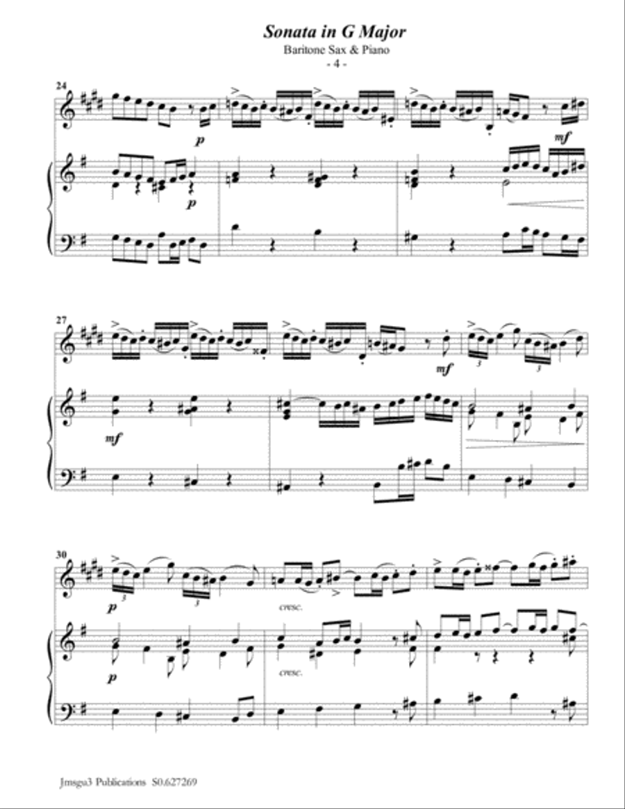 Telemann: Four Sonatas for Baritone Sax & Piano Baritone Saxophone scores gallery preview page 4