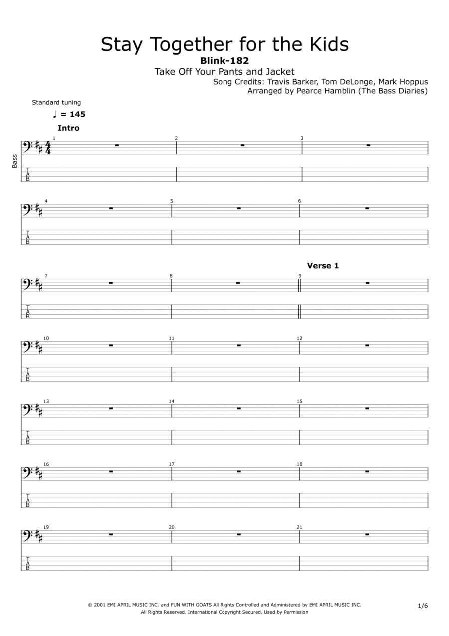 Stay Together For The Kids Bass Guitar scores gallery preview page 1