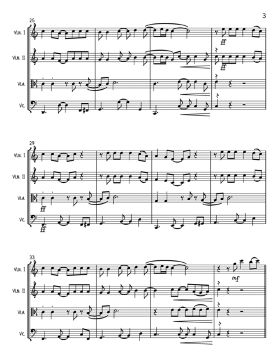 Feliz Navidad String Quartet scores gallery preview page 3