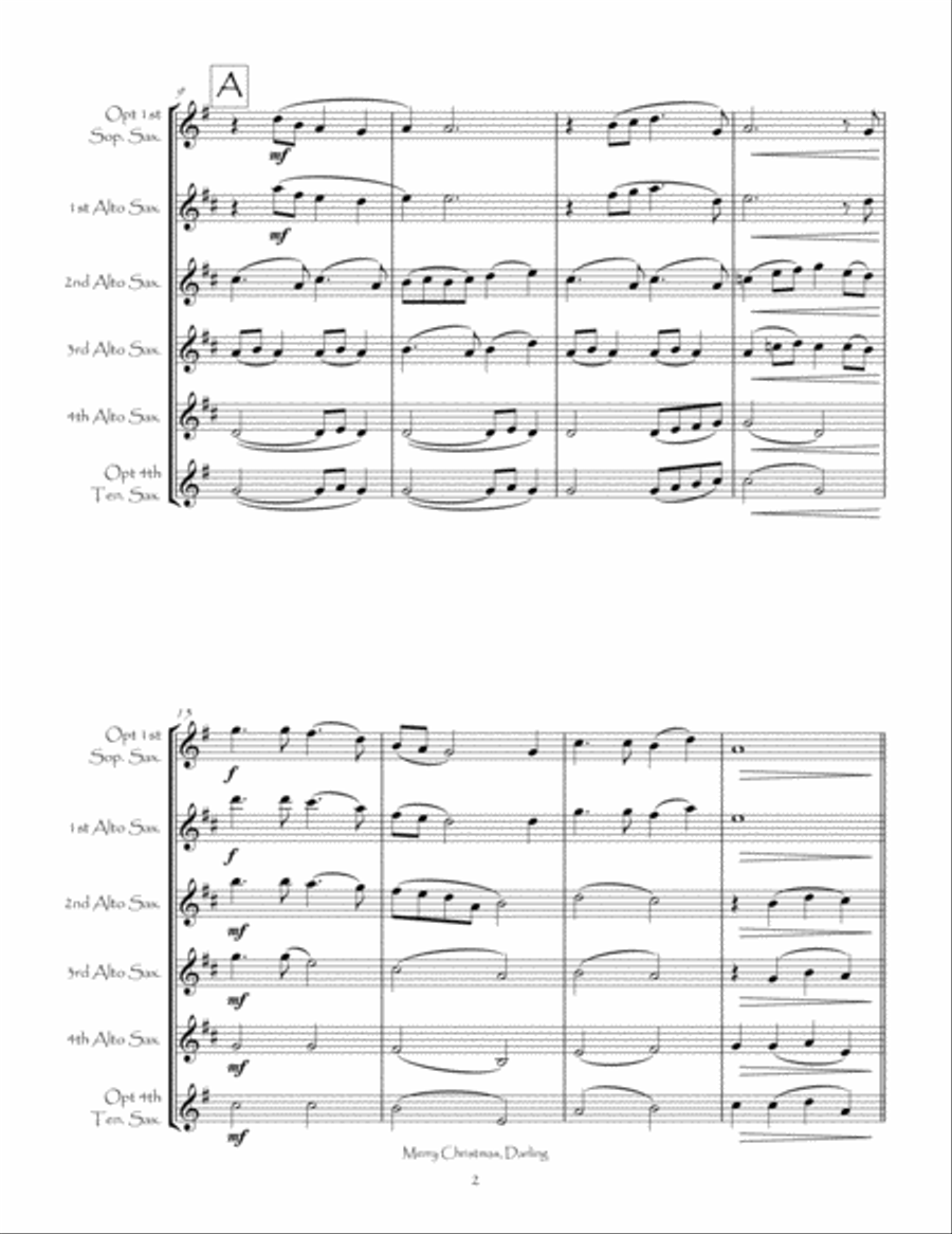 Merry Christmas, Darling Merry Christmas, Darling Saxophone Quartet scores gallery preview page 5