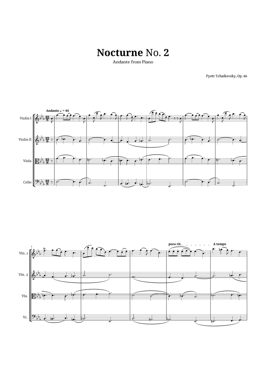 Nocturne by Chopin for String Quartet String Quartet scores gallery preview page 1
