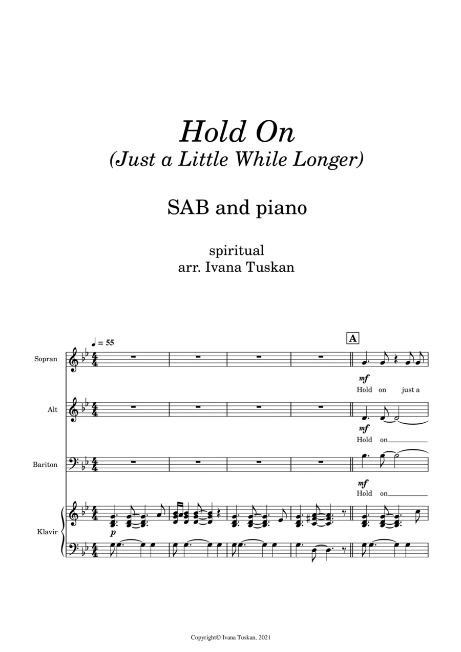 Hold On (Just a Little While Longer) for SAB and piano 3-Part scores gallery preview page 1