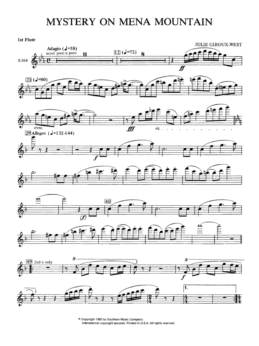 Mystery on Mena Mountain - Flute 1 Concert Band scores gallery preview page 1