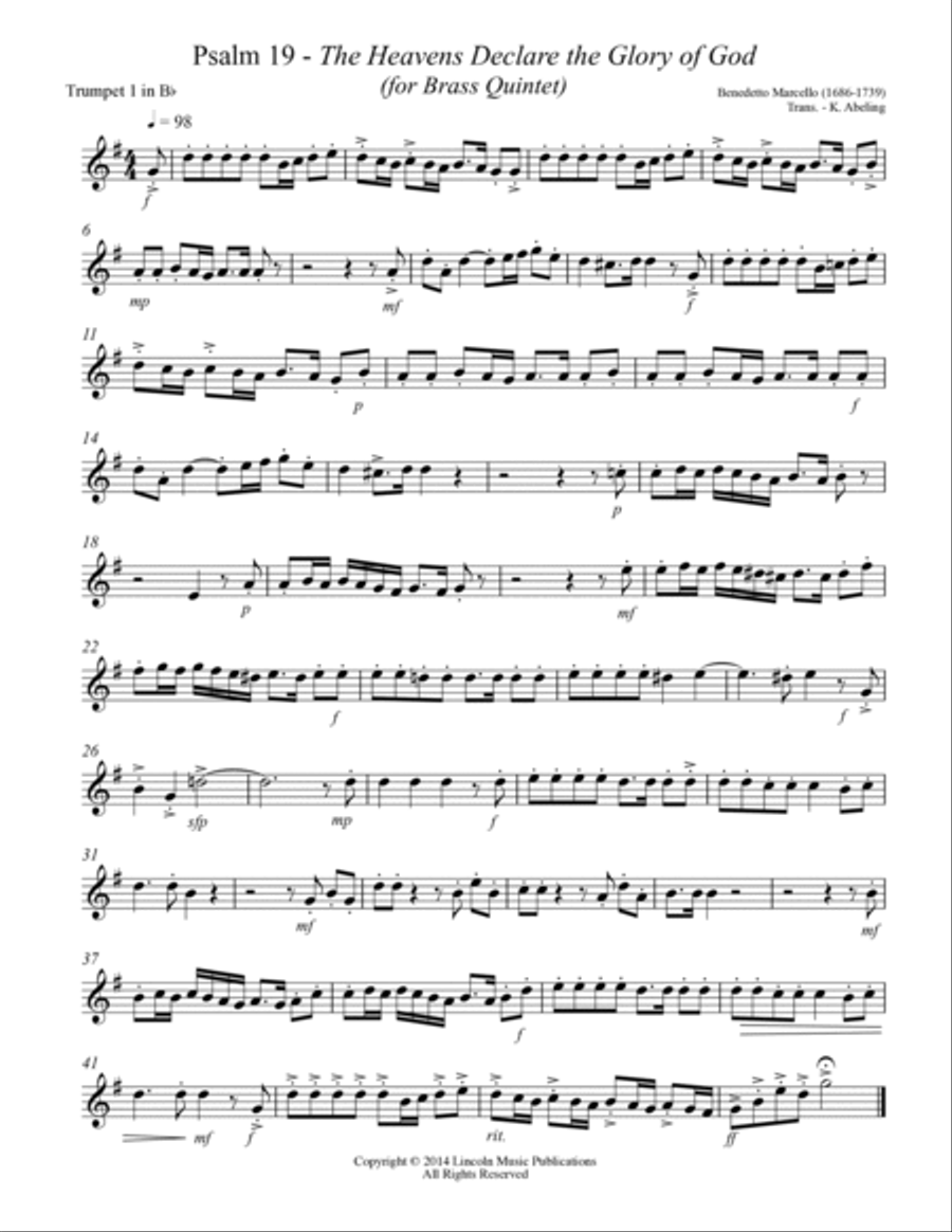 Psalm 19 - Benedetto Marcello (for Brass Quintet) Brass Quintet scores gallery preview page 5