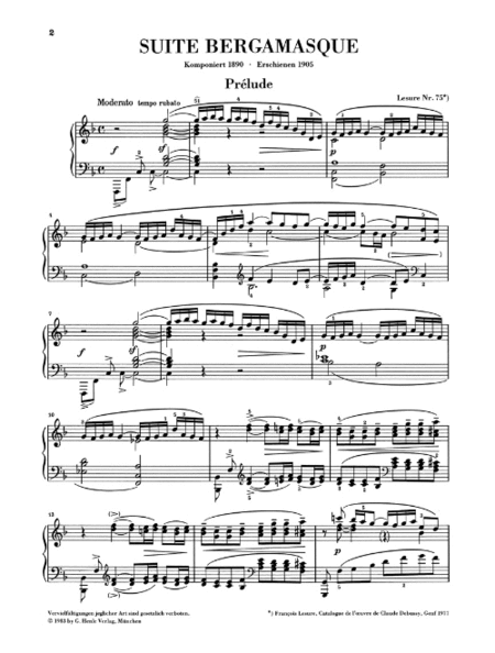 Suite Bergamasque by Claude Debussy Piano Solo - Sheet Music