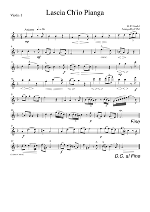 Book cover for Handel Lacia Ch'io Pianga, for string quartet, CH103