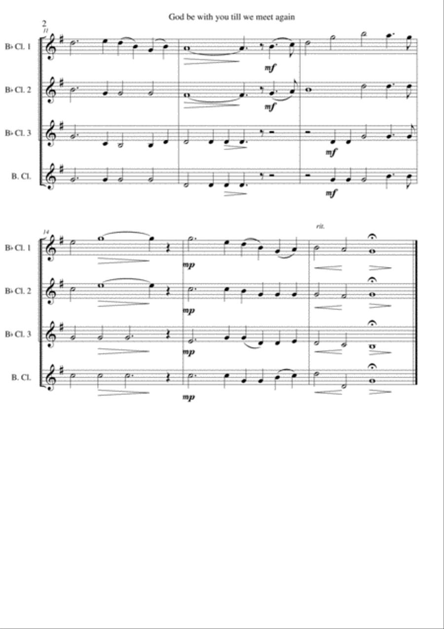 God be with you till we meet again for clarinet quartet (3 Bflats and 1 bass) Clarinet Quartet scores gallery preview page 2