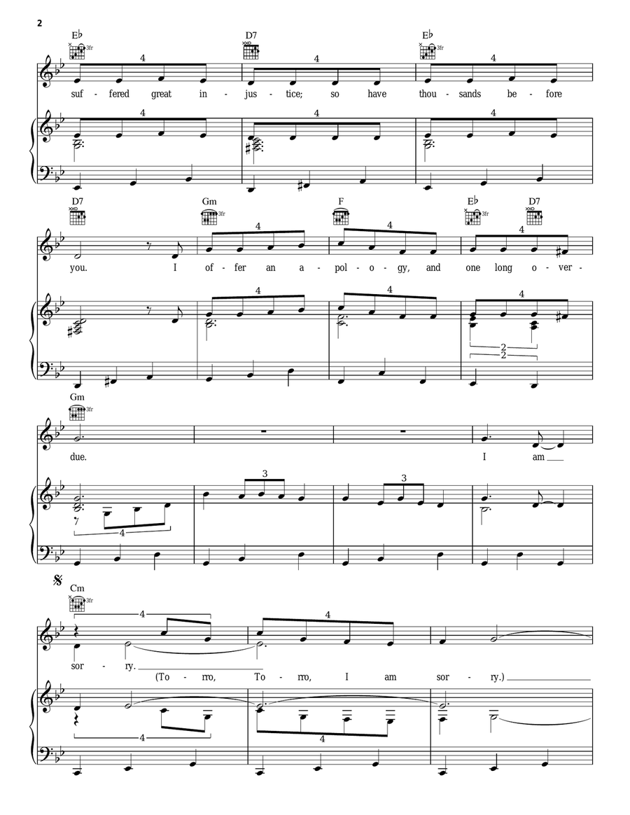 The Apology Song Piano, Vocal, Guitar scores gallery preview page 2