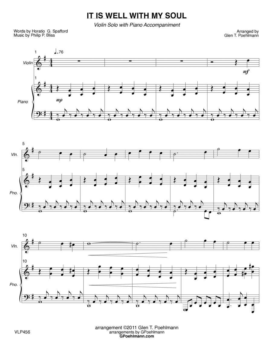 IT IS WELL WITH MY SOUL - Violin Solo with Piano Accompaniment (Grade 3+) Violin Solo scores gallery preview page 1