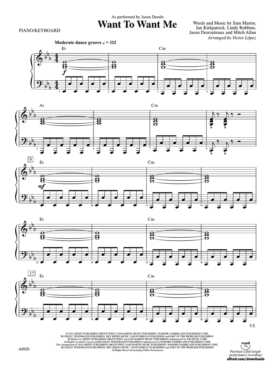 Want to Want Me: Piano Accompaniment