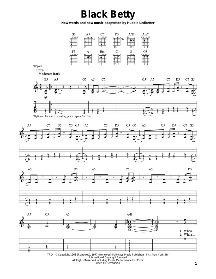 Black Betty Acoustic Guitar scores gallery preview page 1