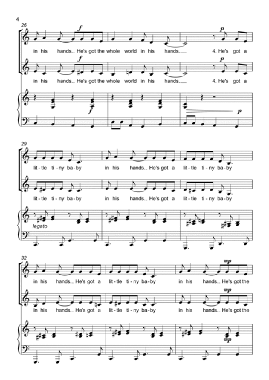 He's got the whole world in His hands - 2 part choir - SA - Upper Voices SA scores gallery preview page 4
