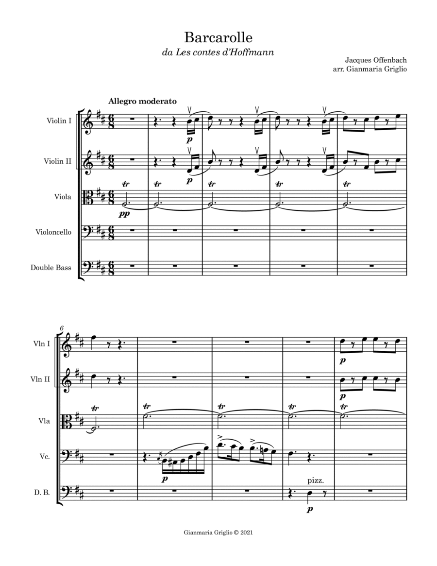 Barcarolle da Les contes d’Hoffmann String Orchestra scores gallery preview page 1