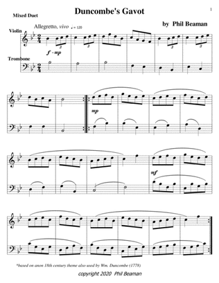 Duncombe's Gavot-Mixed Duet 15-violin/trombone