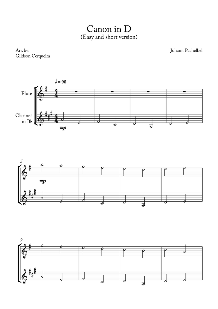 Canon in D Woodwind Duet scores gallery preview page 1