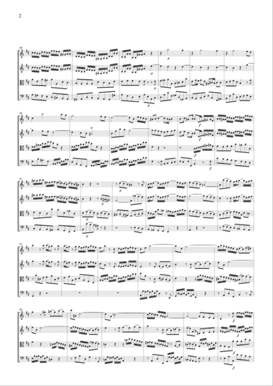 J.S.Bach Brandenburg Concerto No.5, all mvts., BWV1050, for string quartet, CB215 String Quartet scores gallery preview page 2